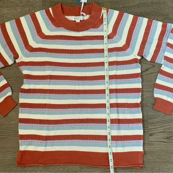 Market & Spruce Stitch Fix Multi Stripe Eyelet Long Sleeve Pullover - Size M NWT - Picture 7 of 9